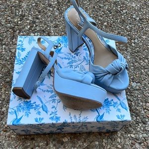 Antonio x Born on Fifth Laurie Linen Knotted Detail Ankle Strap Platform Shoes